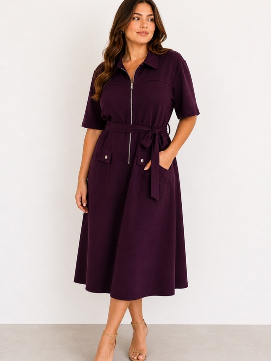 Shelby & Palmer Dresses & Skirts - Shelby & Palmer Deep Plum Zip Dress with Tie Belt